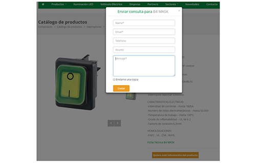 Captura de pantalla: Sistema de formularios automatizados e individuales para cada producto