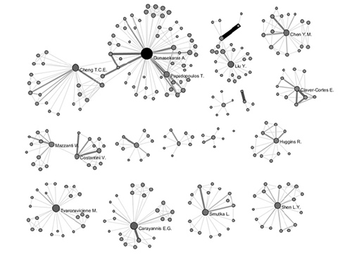 Authors’ networks formed using the search term “competitiveness” from WoS database
