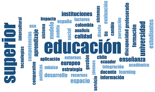 Nube de palabras de los t&iacute;tulos de las tesis doctorales en Educaci&oacute;n Superior
