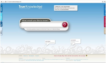 Interfaz de TrueKnowledge: Página principal