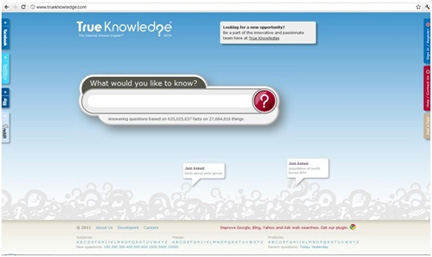 Interfaz de TrueKnowledge: P&aacute;gina principal