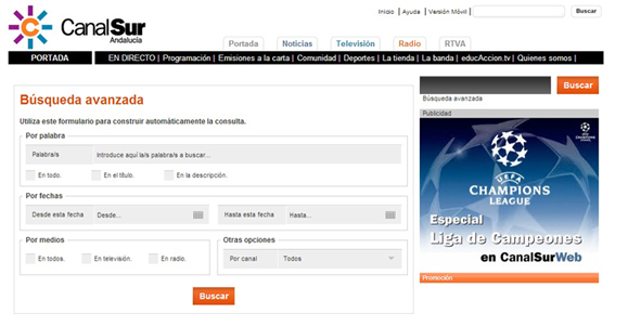B&uacute;squeda simple y avanzada de Canal Sur