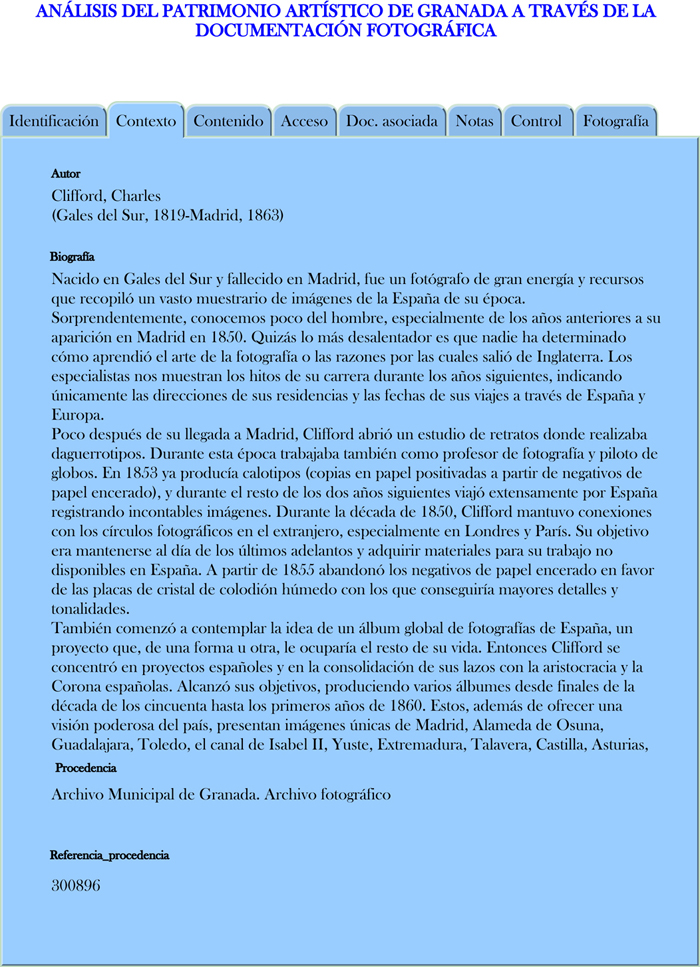 Modelo propuesto para la descripci&oacute;n de los registros fotogr&aacute;ficos en Contexto