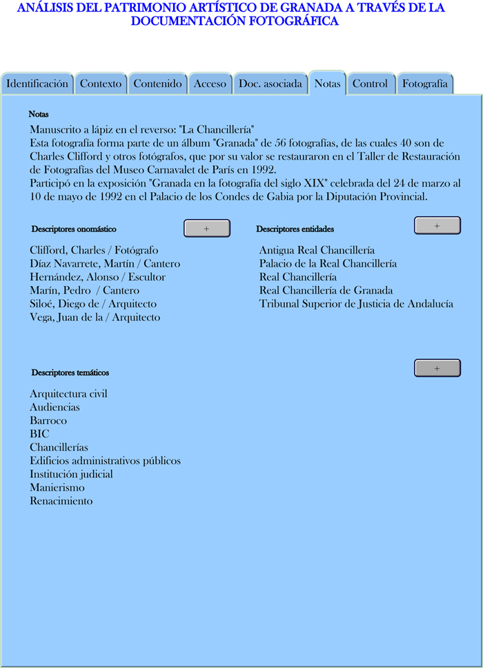 Modelo propuesto para la descripci&oacute;n de los registros fotogr&aacute;ficos en Notas