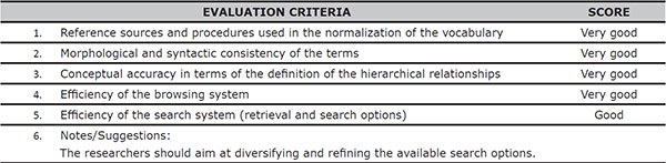 Evaluation grid (expert on representation of information)