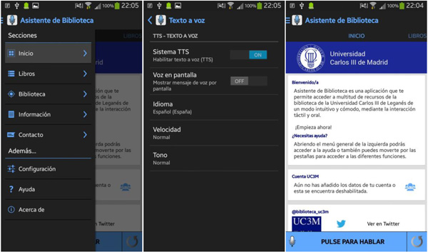 Capturas de pantalla de la funcionalidad de Configuración de la aplicación e Información general