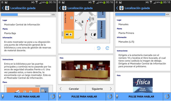 Capturas de pantalla de la funcionalidad de Guiado por la Biblioteca