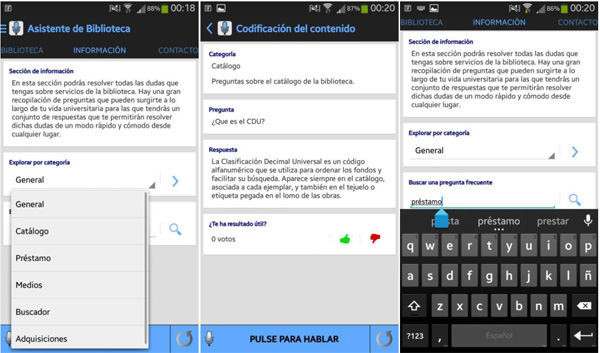 Capturas de pantalla de la funcionalidad de Preguntas Frecuentes